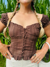 Brown Ruffle Trim Button Top