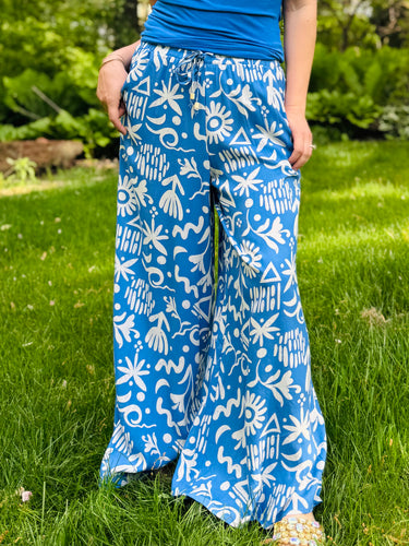 Blue Vacation Print Pants