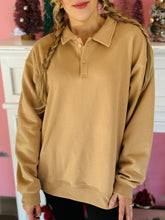 Tan Quater Button Collared Sweatshirt