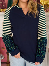 Navy Floral & Stripe Long Sleeve Top