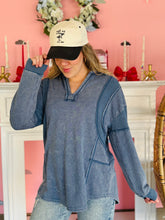 Blue Mineral Washed French Terry Knit Top