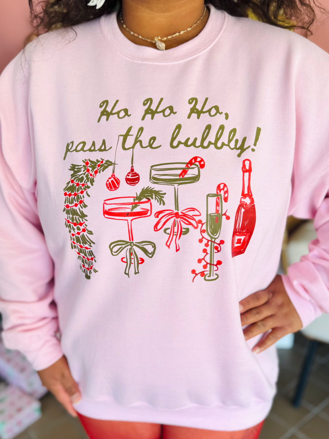 Pink Pass the Bubbly Crewneck