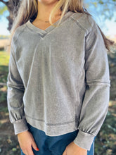 Charcoal Mineral Wash V-Neck Long Sleeve