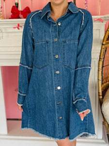 Medium Wash Denim Button Dress