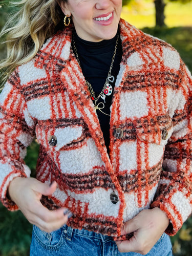 Fall Plaid Sherpa Cropped Jacket