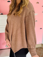 Plus Size Brown V-Neck Long Sleeve Top
