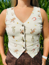 Western Print Button Denim Vest
