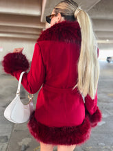 Wine Fur Trim Coat