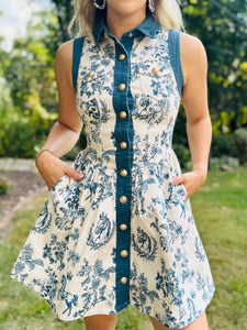 Toile Print Button Down Dress