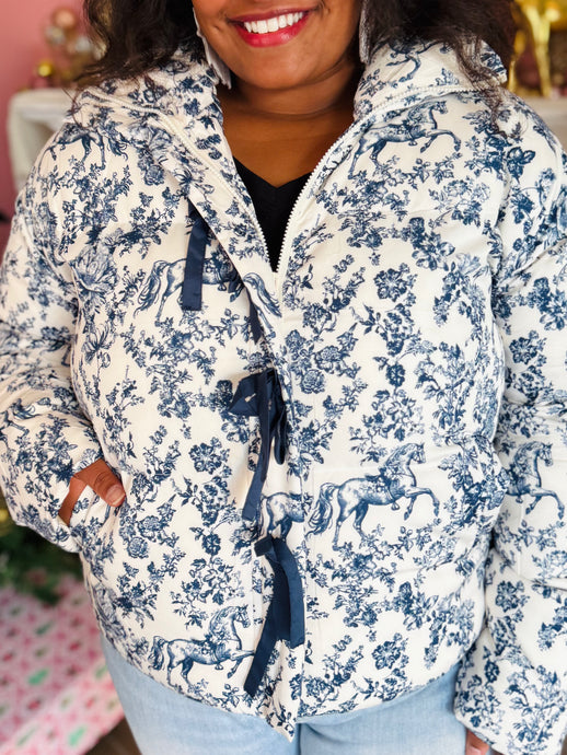 Toile Print Puffer Coat