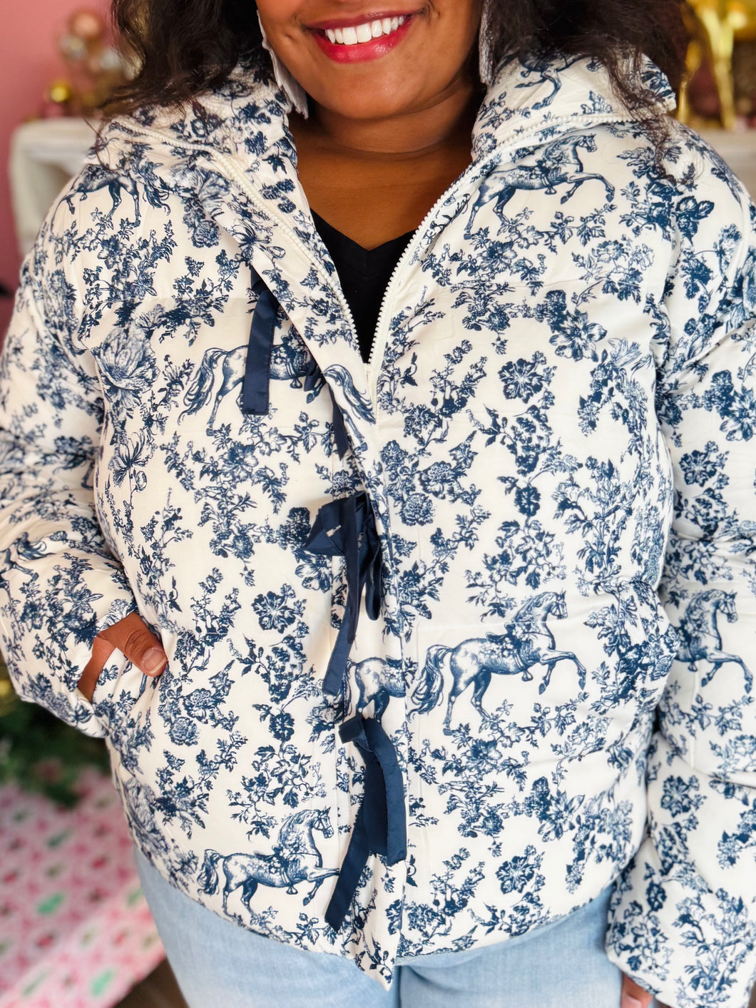 Toile Print Puffer Coat