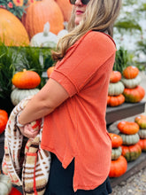Rust Ribbed V-Neck Top