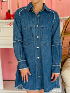 Medium Wash Denim Button Dress