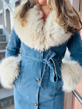 Long Washed Denim Fur Coat