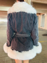 Grey Denim Fur Trim Coat