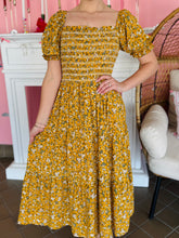 Yellow Smocked Floral Maxi Dress