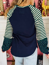 Navy Floral & Stripe Long Sleeve Top