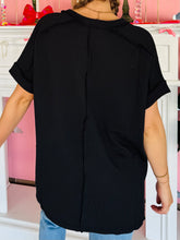 Black Ribbed V-Neck Top