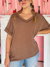 Brown Ribbed V-Neck Top