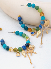 Blue Ocean Charm Beaded Hoop Earrings