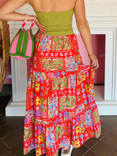 Red Floral Tiered Maxi Skirt