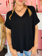 Black Ribbed V-Neck Top