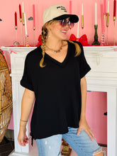 Black Ribbed V-Neck Top