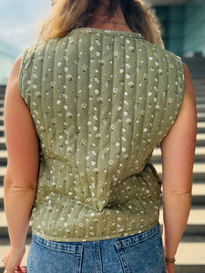 Olive Floral Quilted Vest