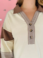 Ivory & Brown Color Block Long Sleeve Top