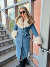 Long Washed Denim Fur Coat