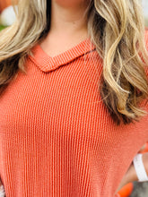 Rust Ribbed V-Neck Top