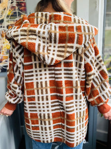 Fall Rust Plaid Fluffy Cardigan