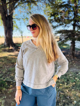 Charcoal Mineral Wash V-Neck Long Sleeve