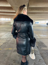 Long Black Leather Fur Coat