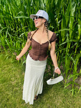 Brown Ruffle Trim Button Top