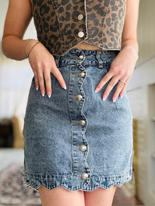 Scalloped Denim Skirt