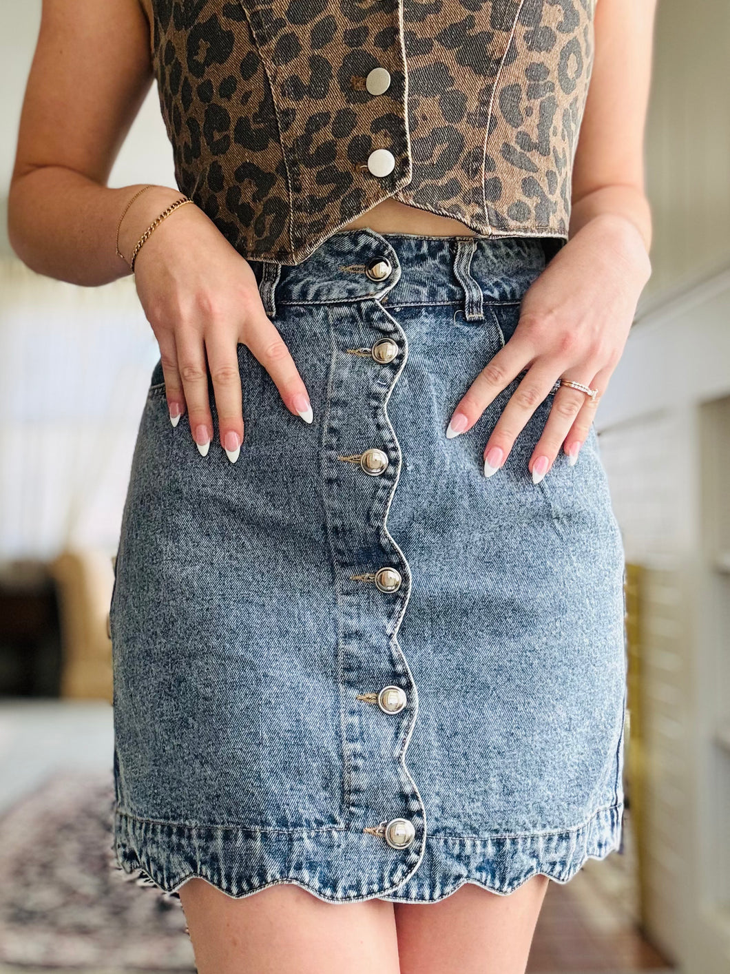 Scalloped Denim Skirt