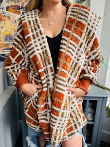 Fall Rust Plaid Fluffy Cardigan