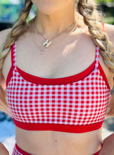 Red Gingham Layered Sports Bra