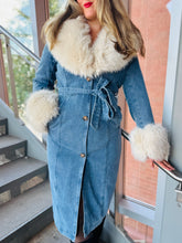 Long Washed Denim Fur Coat