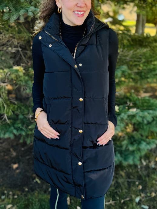 Long Black Puffer Vest