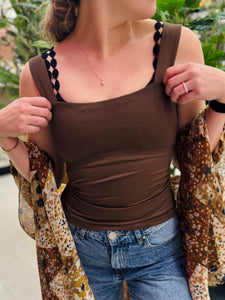 Brown Square Neck Tank Top