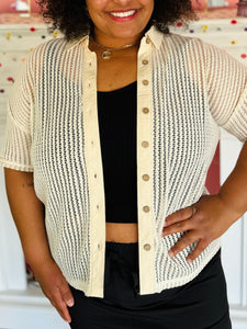 Beige Collared Knit Top