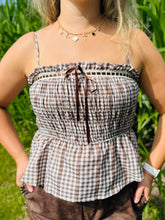 Smocked Gingham Peplum Top