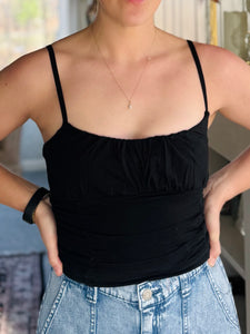Ruched Black Cropped Tank Top
