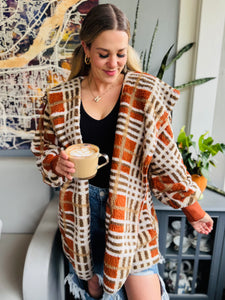 Fall Rust Plaid Fluffy Cardigan