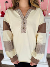 Ivory & Brown Color Block Long Sleeve Top