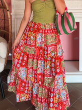 Red Floral Tiered Maxi Skirt