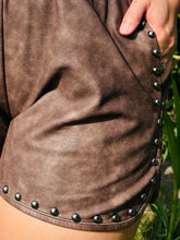 Brown Studded Leather Shorts