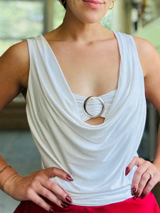 White Cowl Neck Top